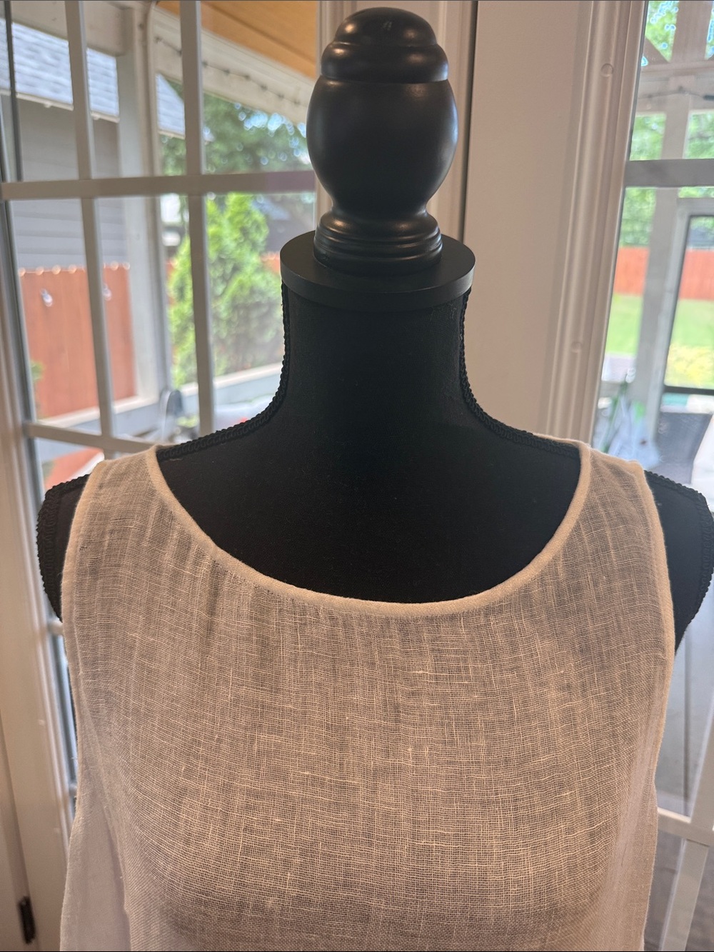 Eileen Fisher Sheer White Linen Midi Shift Dress - Picture 5 of 6